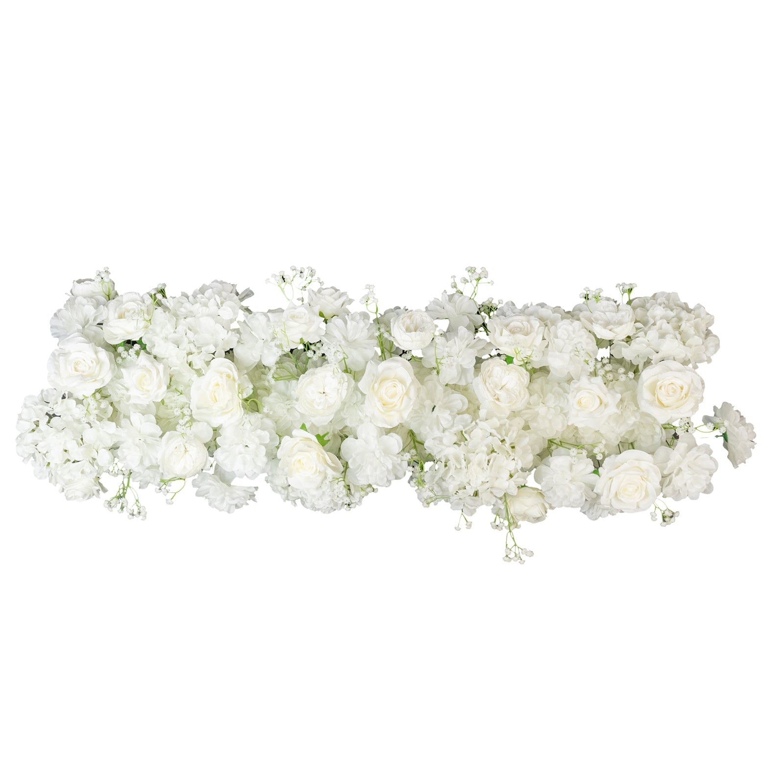 Pre-Arranged Silk Flower Runner 40x16 – White Roses. Hydrangeas & Baby's Breath for Wedding Table & Arch Decor