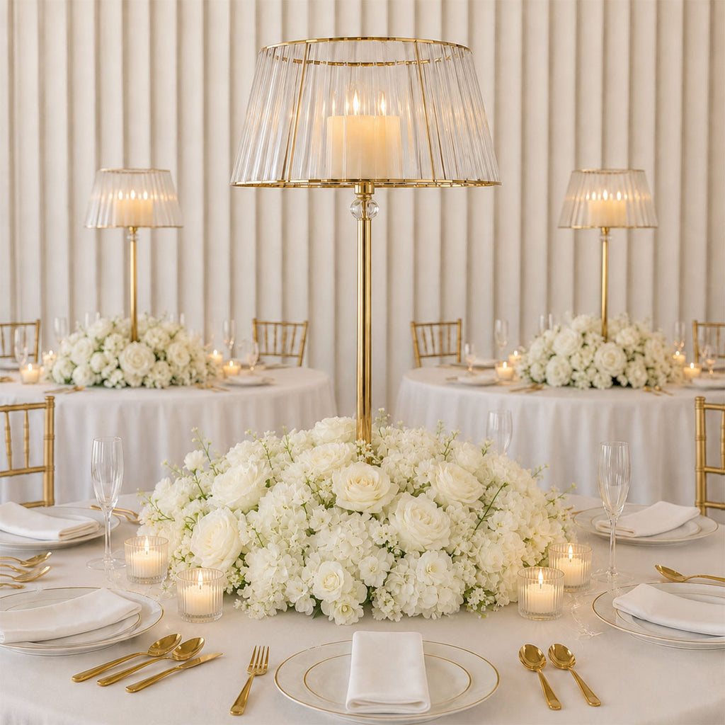 Pre-Arranged Silk Flower Runner 40x16 – White Roses. Hydrangeas & Baby's Breath for Wedding Table & Arch Decor