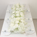 Pre-Arranged Silk Flower Runner 40x16 – White Roses. Hydrangeas & Baby's Breath for Wedding Table & Arch Decor
