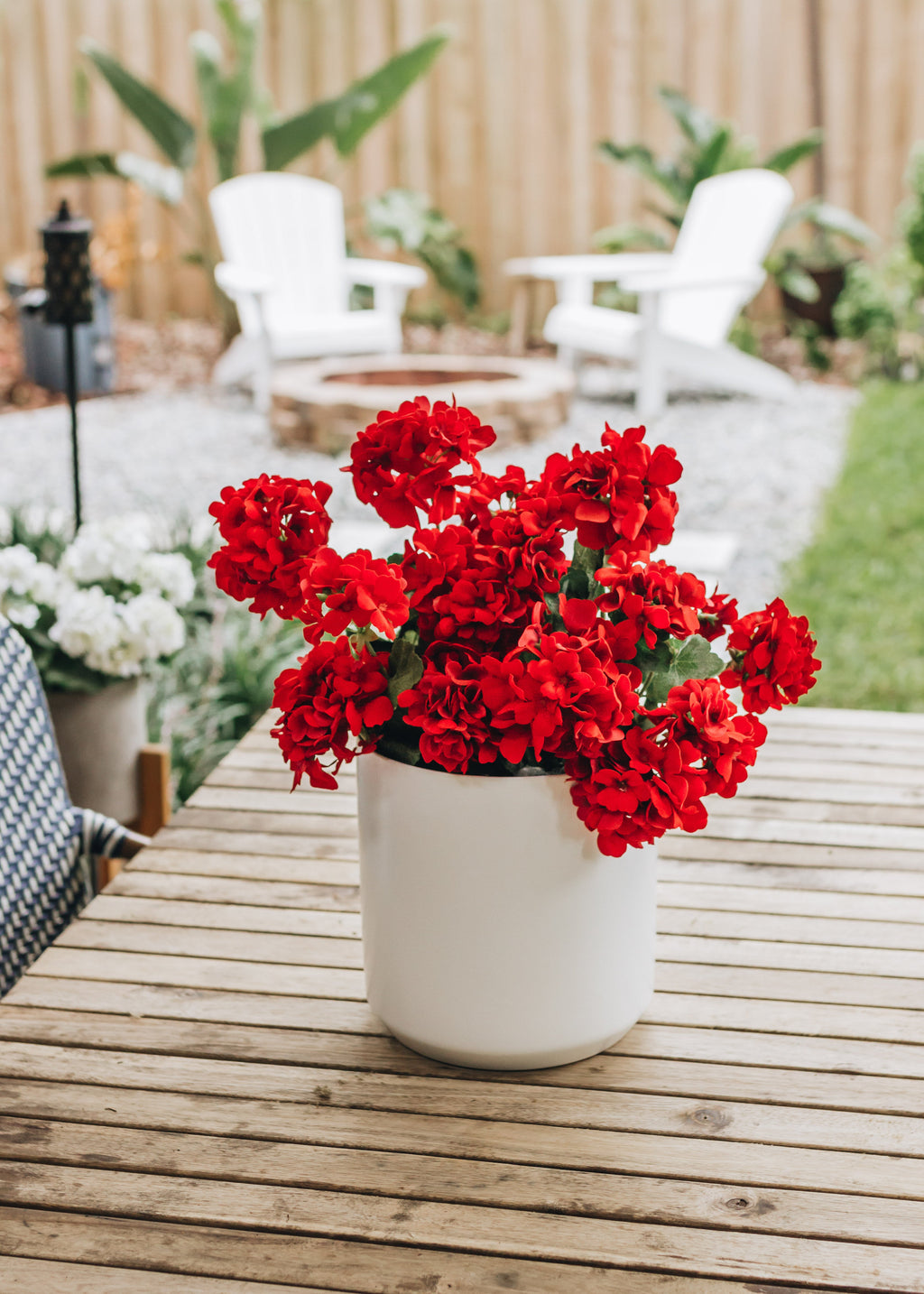 Outdoor Fake Flowers | Water Resistant Outdoor Red Geranium Bush - 18