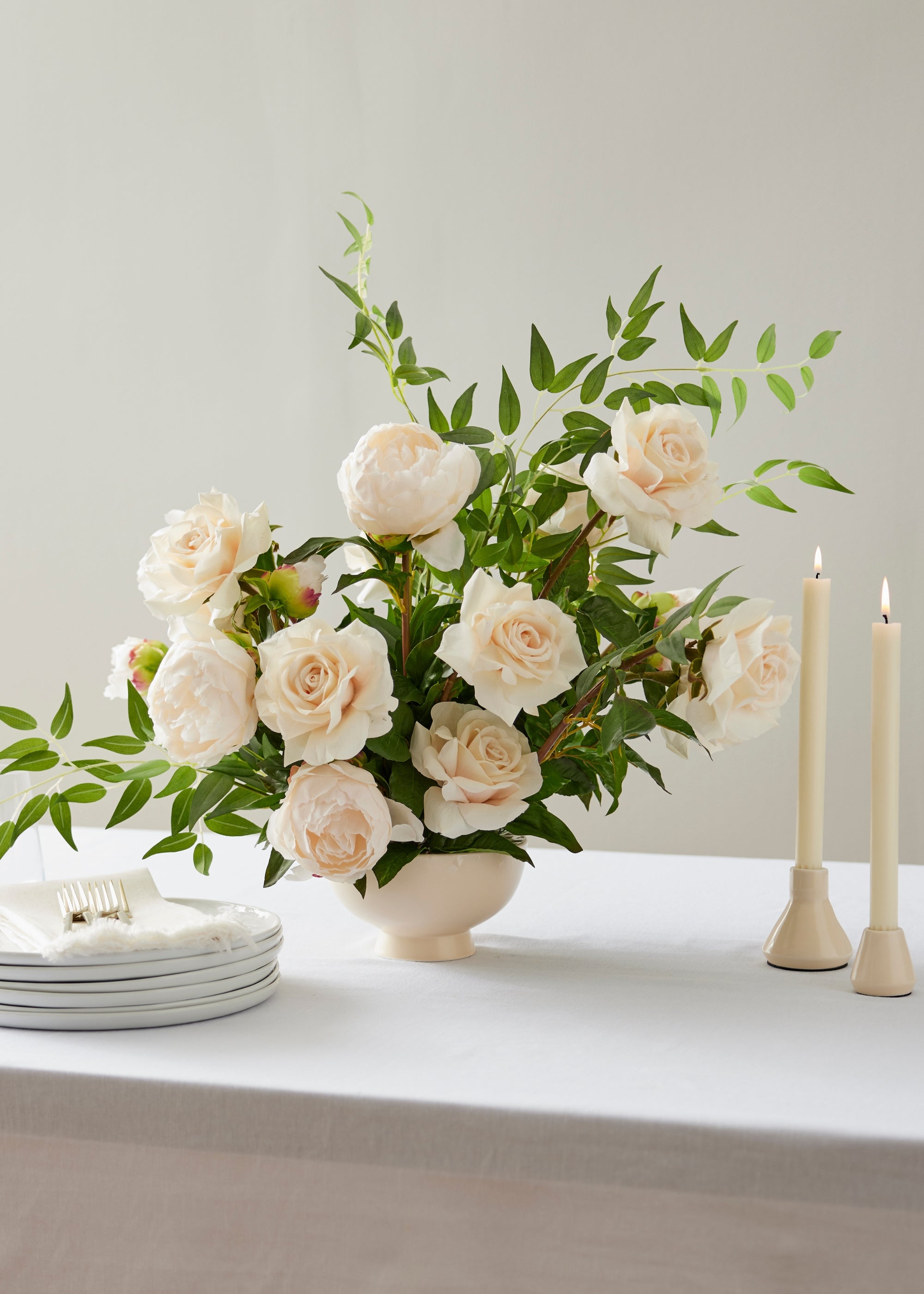 Beige Real Touch Duchess Rose Fake Flower - 20