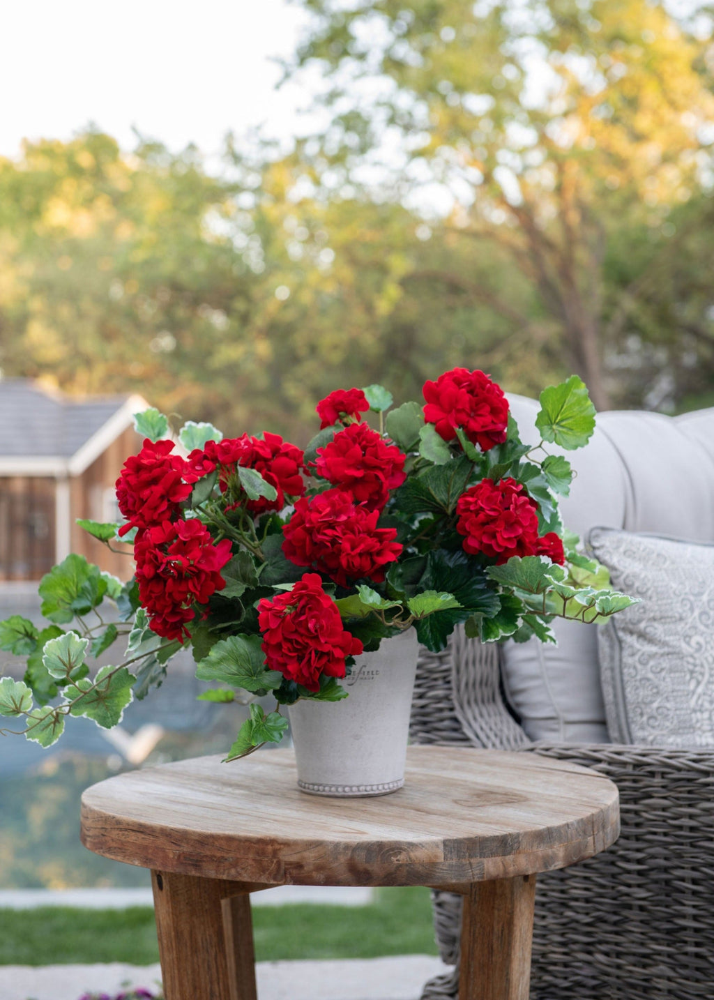 Outdoor Fake Flowers | Water Resistant Outdoor Red Geranium Bush - 18