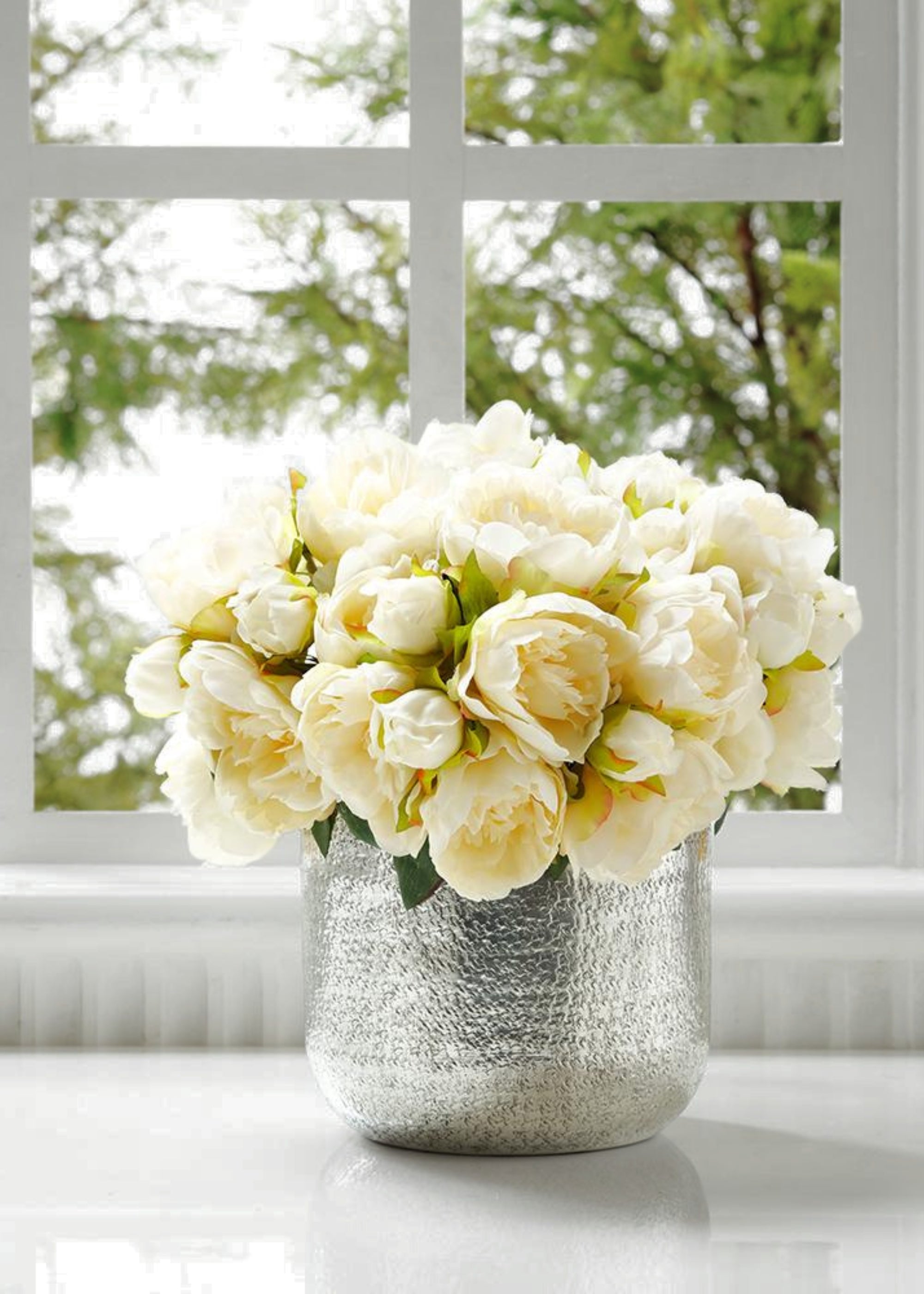 Artificial Peony Flower Bouquet in Cream - 9