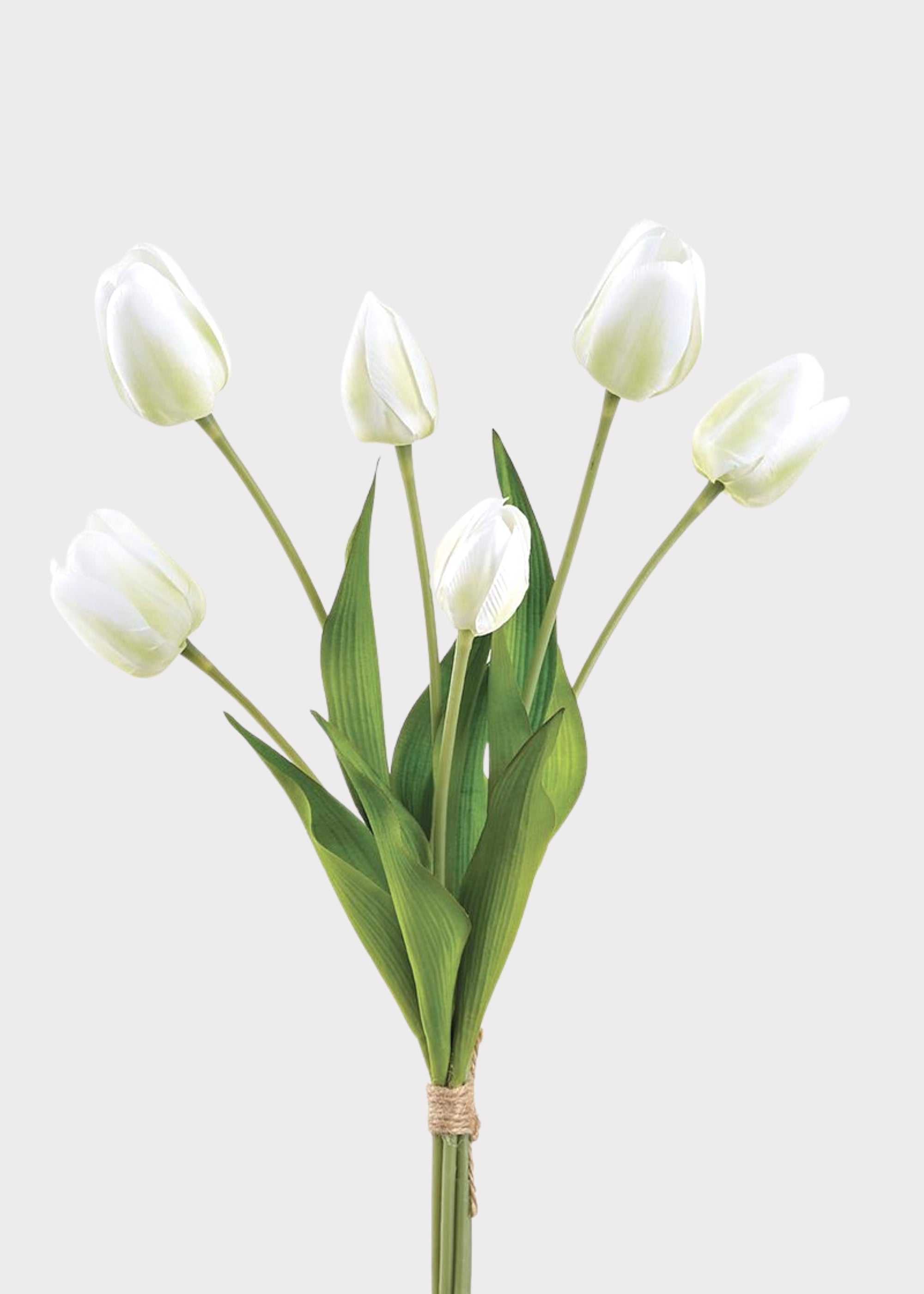 White and Green Fake Tulip Flower Bundle of 6 - 22