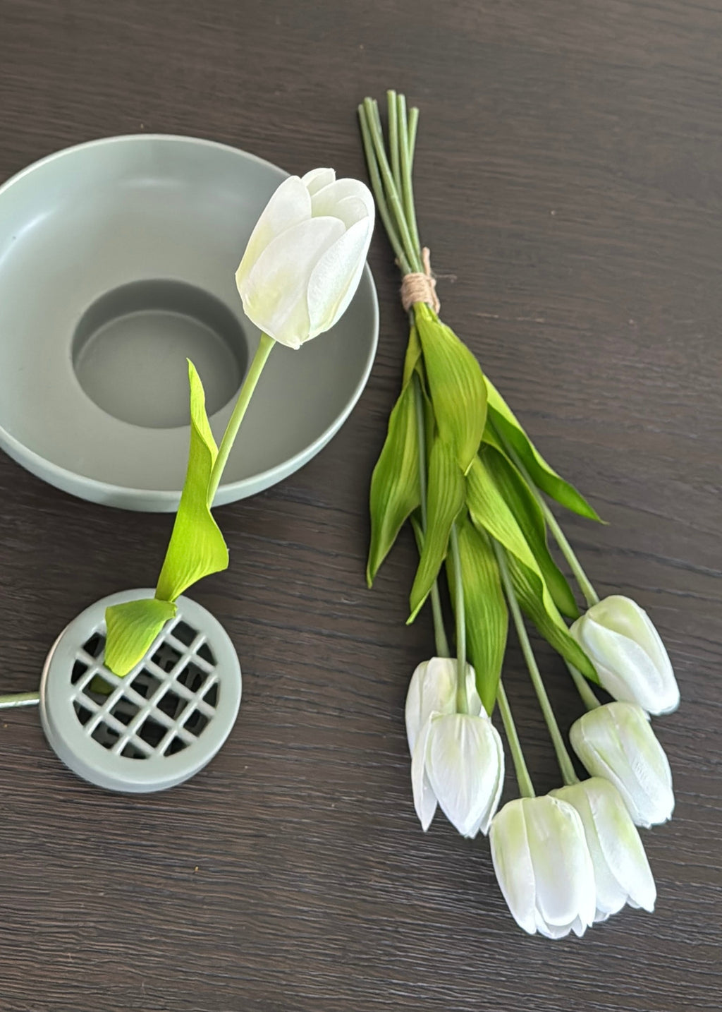 White and Green Fake Tulip Flower Bundle of 6 - 22