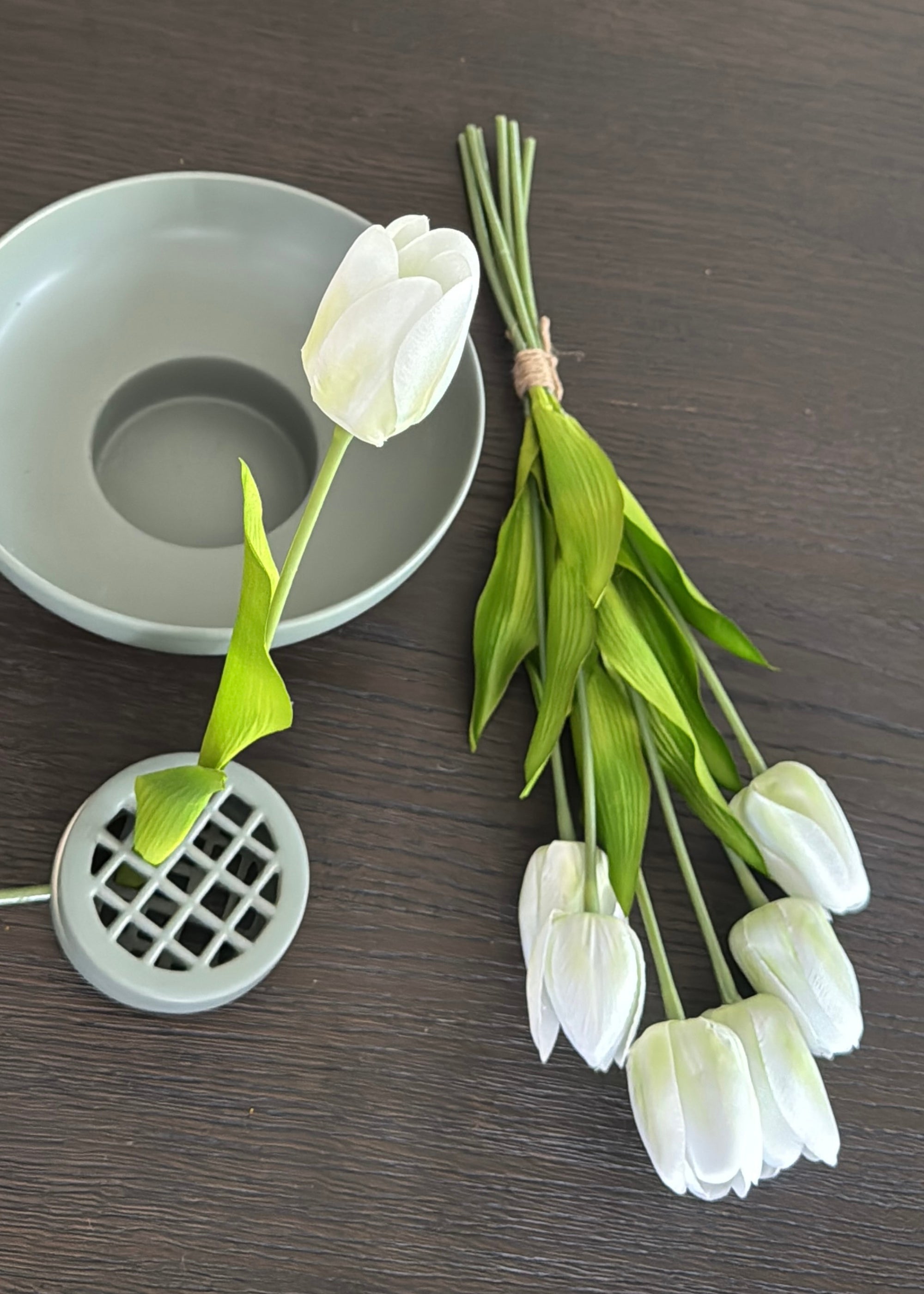 White and Green Fake Tulip Flower Bundle of 6 - 22