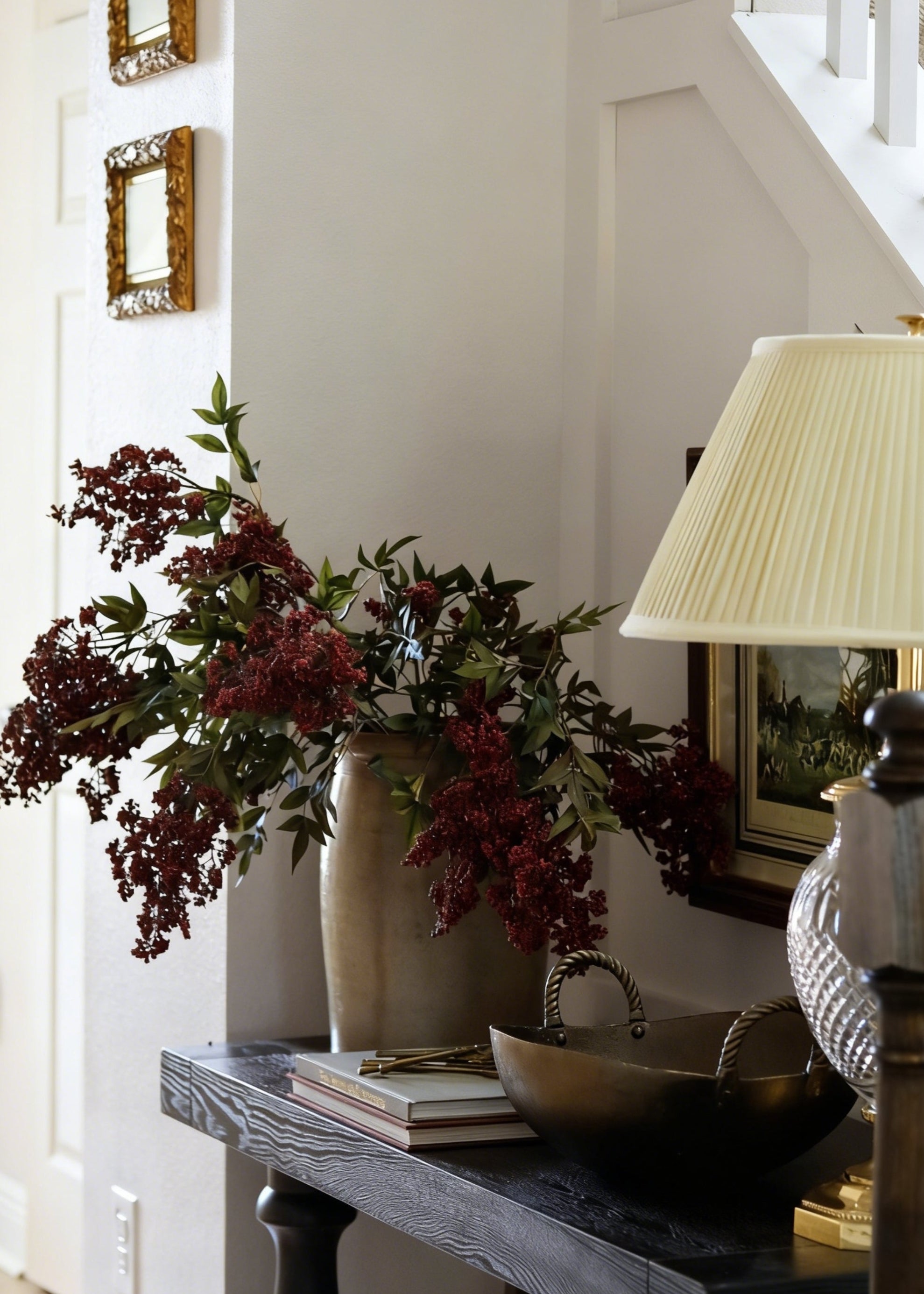 Burgundy Fake Hanging Nandina Berry Branch - 45