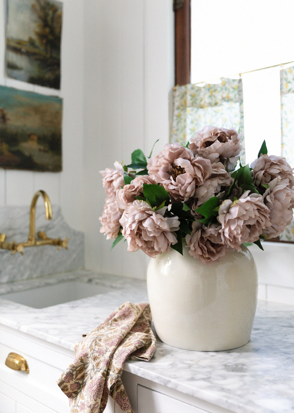 Artificial Peony Flower in Mauve Beige - 18.5
