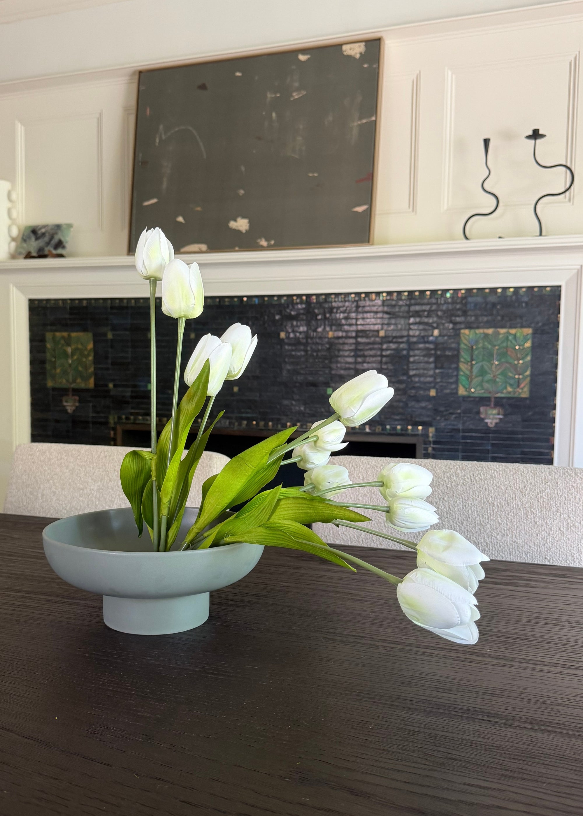 White and Green Fake Tulip Flower Bundle of 6 - 22