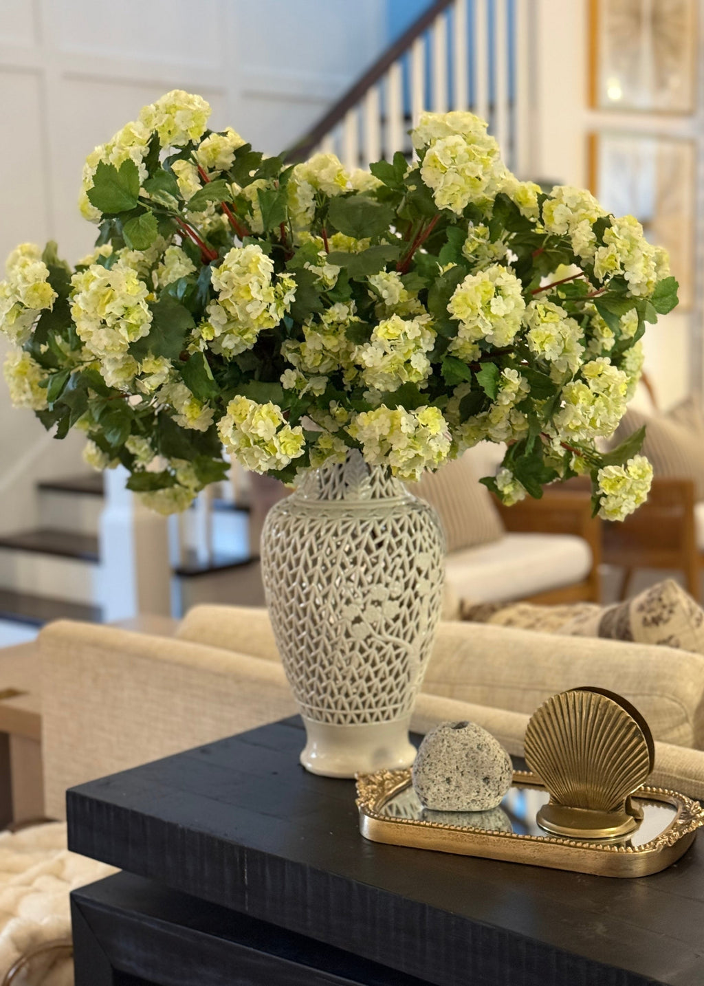Fake Snowball Hydrangea Bush in Green - 20