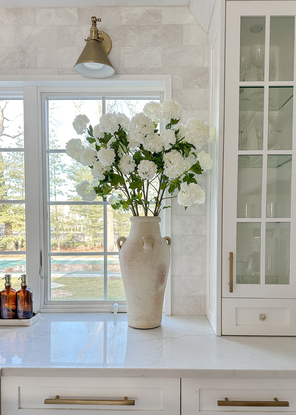 Faux Snowball Hydrangea in Crisp White - 43.5