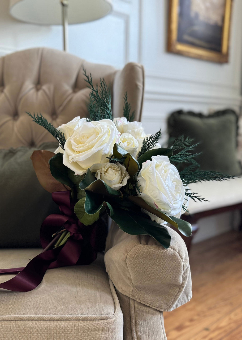 Premium Faux-Ever Rose Bouquet in Cream - 12