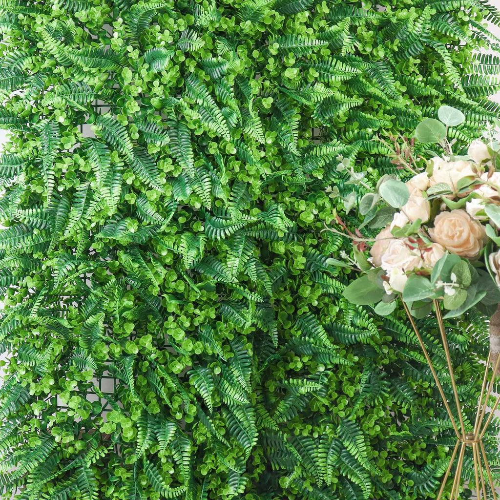 Artificial Boston Fern Eucalyptus Boxwood Greenery Garden Wall. Grass Backdrop Mat. Indoor/Outdoor UV Protected Assorted Foliage 4 Panels 12 Sq. ft.