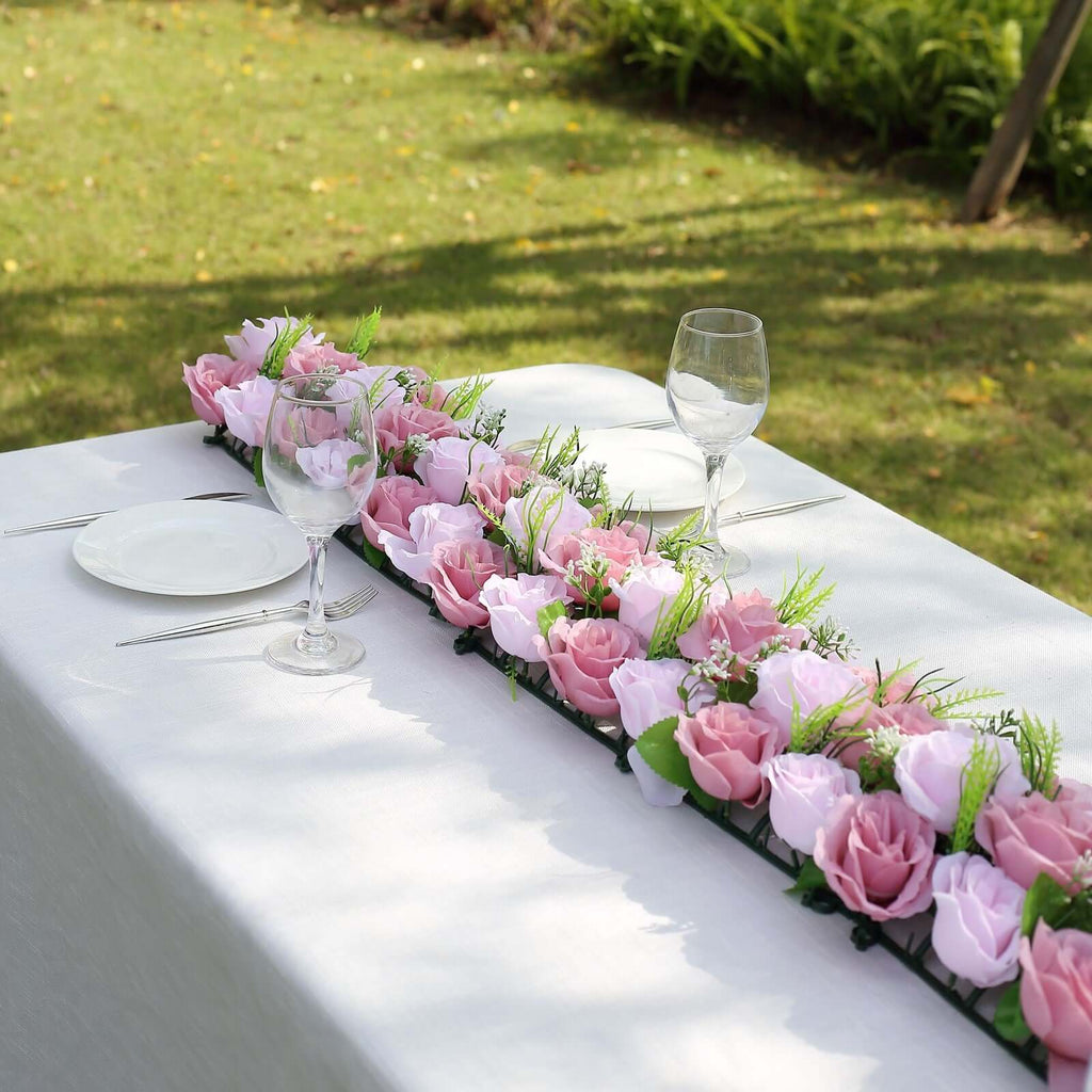 6 Pack Blush Dusty Rose Silk Flower Panel Table Runner. Artificial Floral Arrangements Dining Table Decor - 20x8