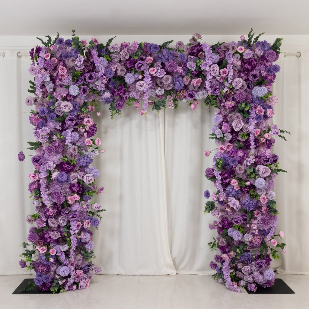 Roll Up Flower Backdrop for Arch Stand - Lavender Lilac with Fabric Backing. 8ftx8ft - Artificial Silk Roses. Hydrangeas & Chrysanthemums for Wedding Backdrop