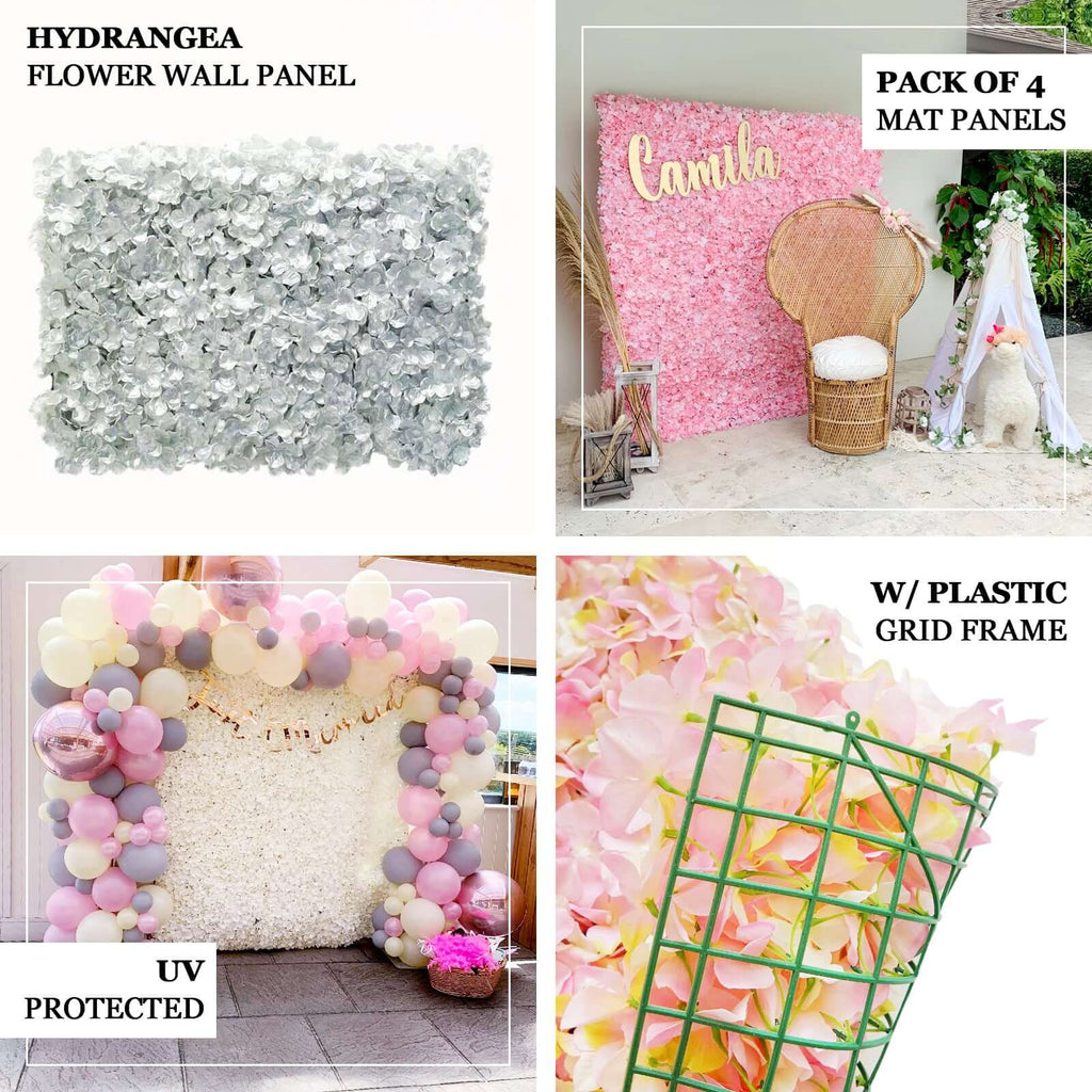 Cream UV Protected Hydrangea Flower Wall Mat Backdrop - 4 Artificial Panels 11 Sq ft.