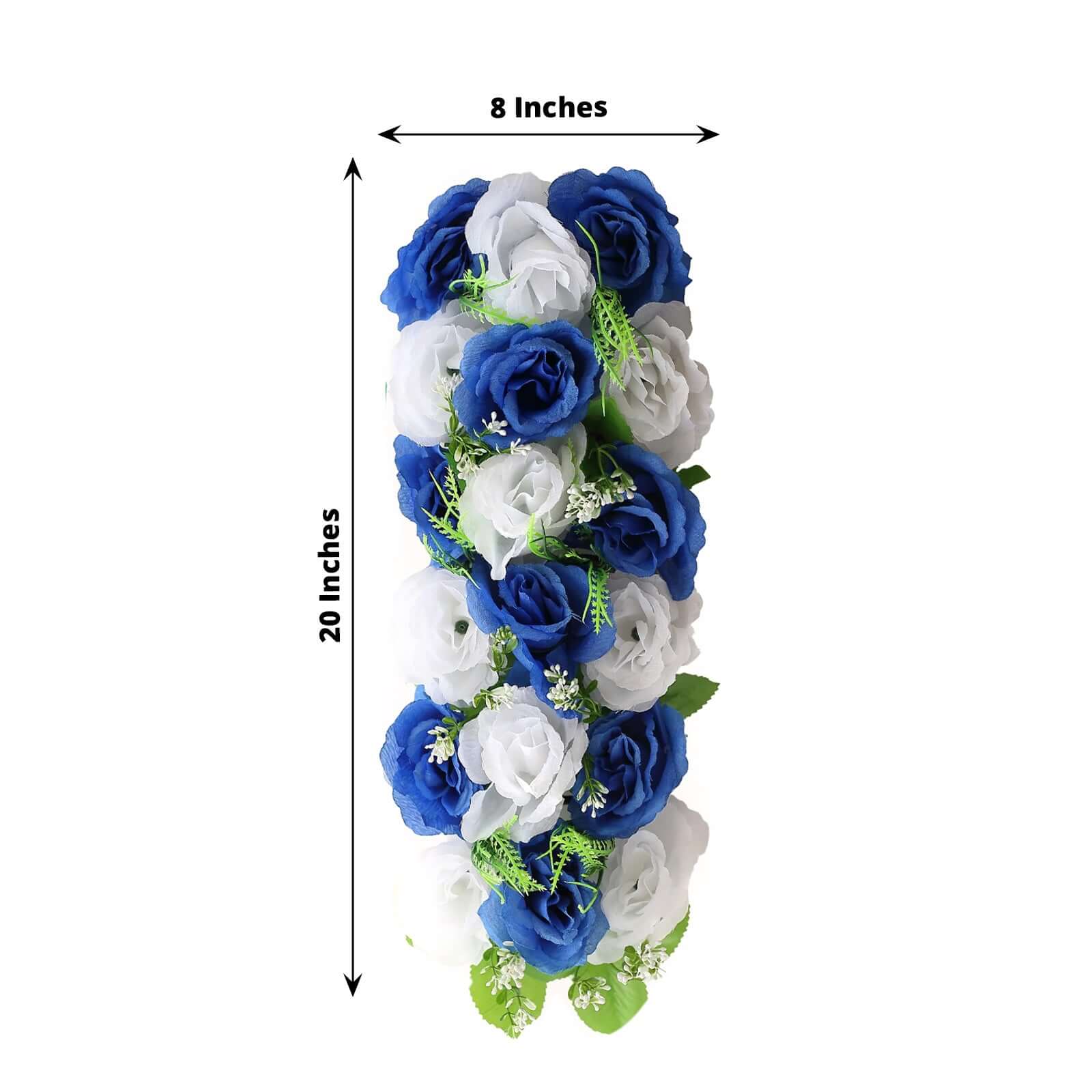 6 Pack White Royal Blue Silk Rose Flower Panel Table Runner. Artificial Floral Arrangements Dining Table Decor - 20x8