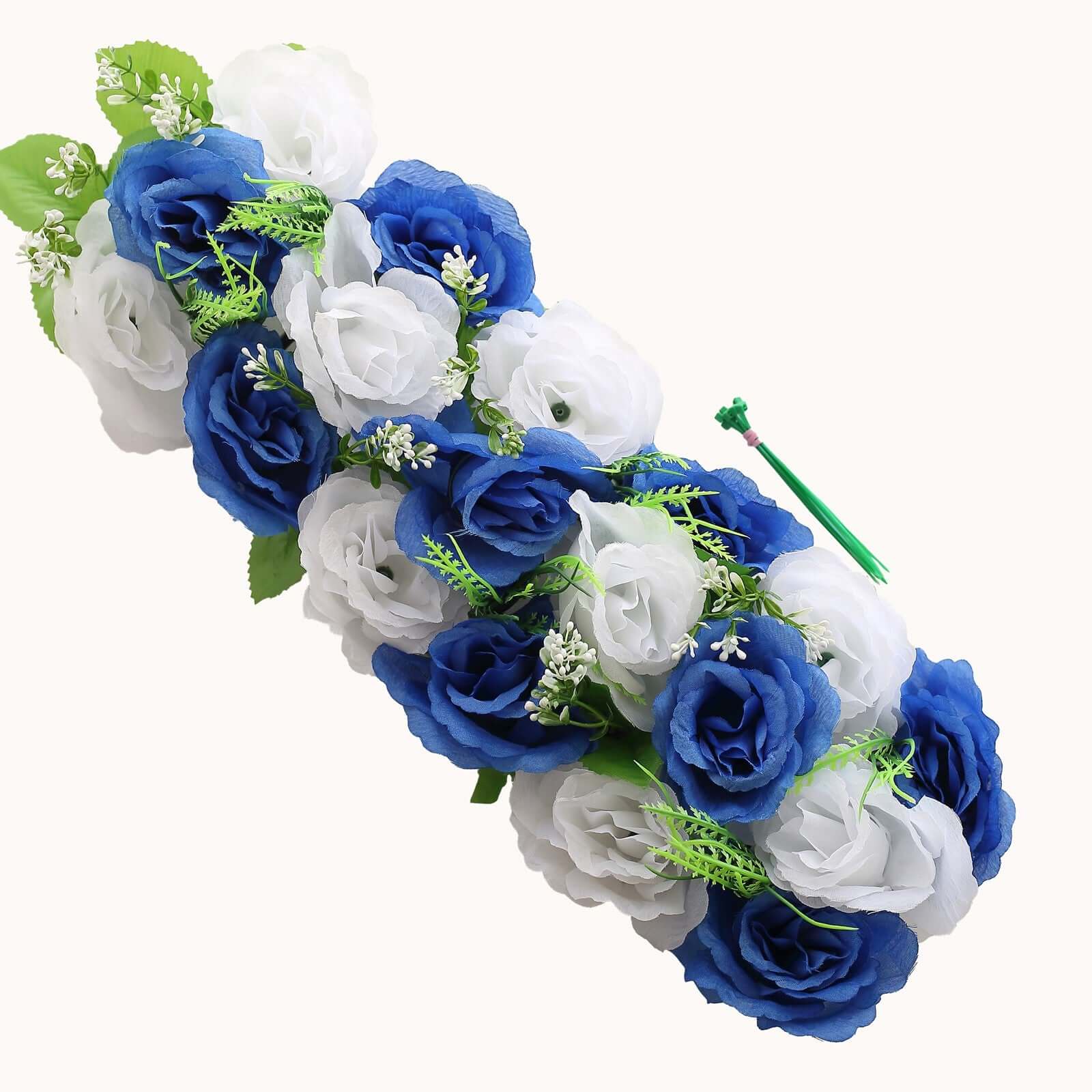 6 Pack White Royal Blue Silk Rose Flower Panel Table Runner. Artificial Floral Arrangements Dining Table Decor - 20x8