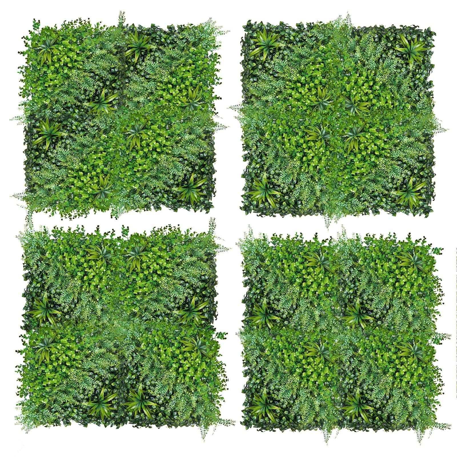Boxwood/Fern Greenery Garden Wall. Grass Backdrop Mat. Indoor/Outdoor UV Protected Assorted Foliage 4 Artificial Panels 13 Sq. ft.