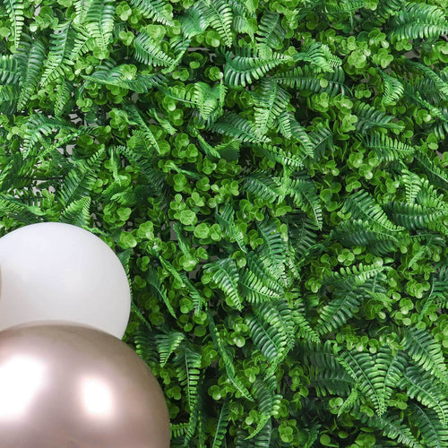 Artificial Boston Fern Eucalyptus Boxwood Greenery Garden Wall. Grass Backdrop Mat. Indoor/Outdoor UV Protected Assorted Foliage 4 Panels 12 Sq. ft.