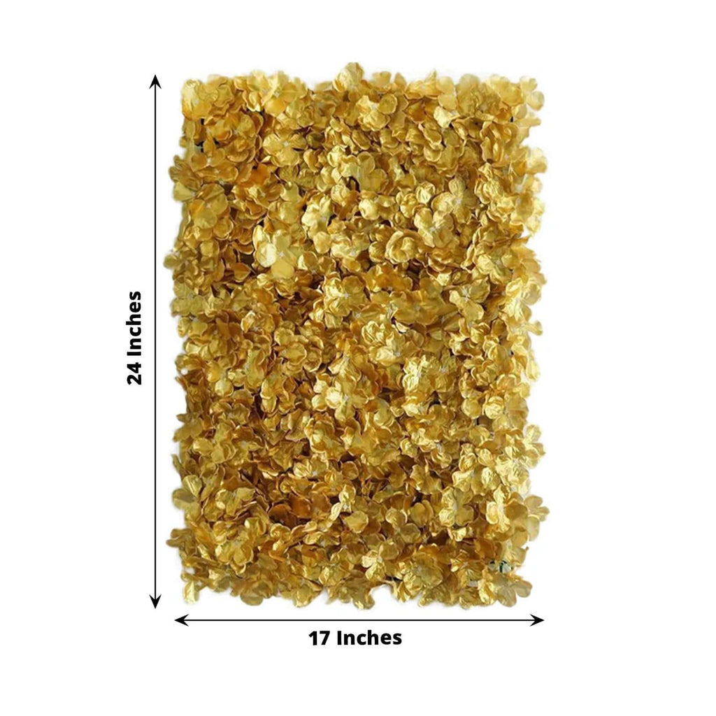 Gold UV Protected Hydrangea Flower Wall Mat Backdrop 4 Artificial Panels 11 Sq ft.