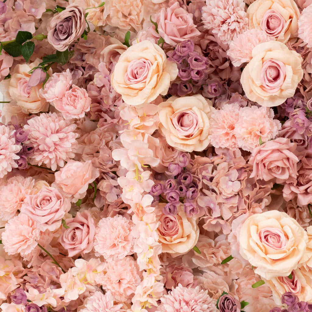 Roll Up Flower Backdrop for Arch Stand - Dusty Rose with Fabric Backing. 8ftx8ft - Artificial Silk Roses. Hydrangeas & Chrysanthemums for Wedding Backdrop