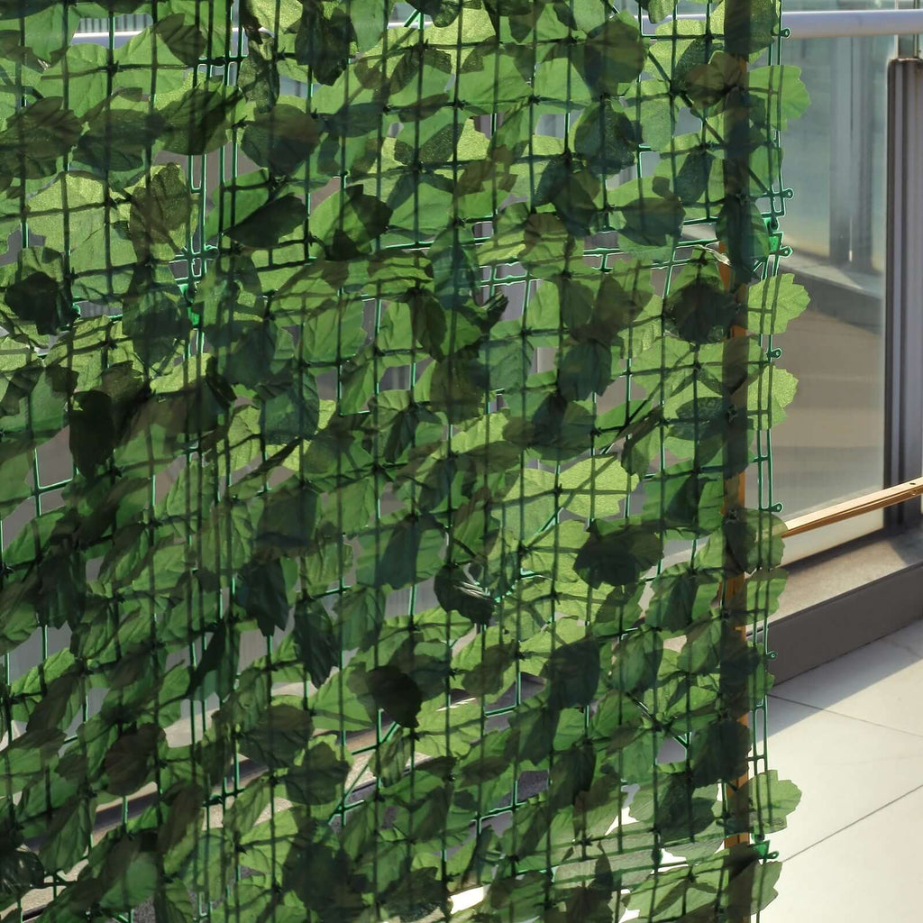12 Pack Dark Green Artificial Ivy Privacy Screen Fence Wall Panel. Faux Leaf Hedge Greenery Garden Decor - 32 Sq. ft.