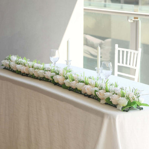 6 Pack Cream Ivory Silk Rose Flower Panel Table Runner. Artificial Floral Arrangements Dining Table Decor - 20x8