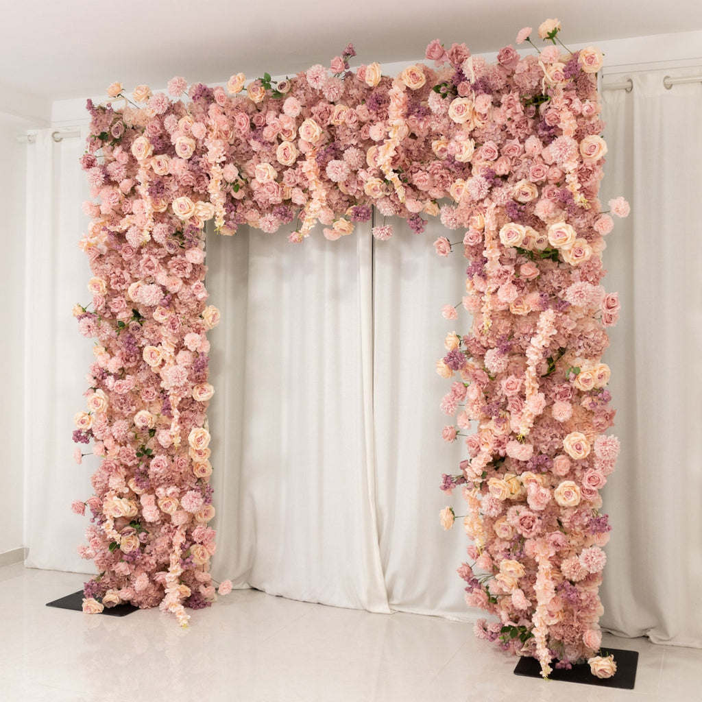 Roll Up Flower Backdrop for Arch Stand - Dusty Rose with Fabric Backing. 8ftx8ft - Artificial Silk Roses. Hydrangeas & Chrysanthemums for Wedding Backdrop