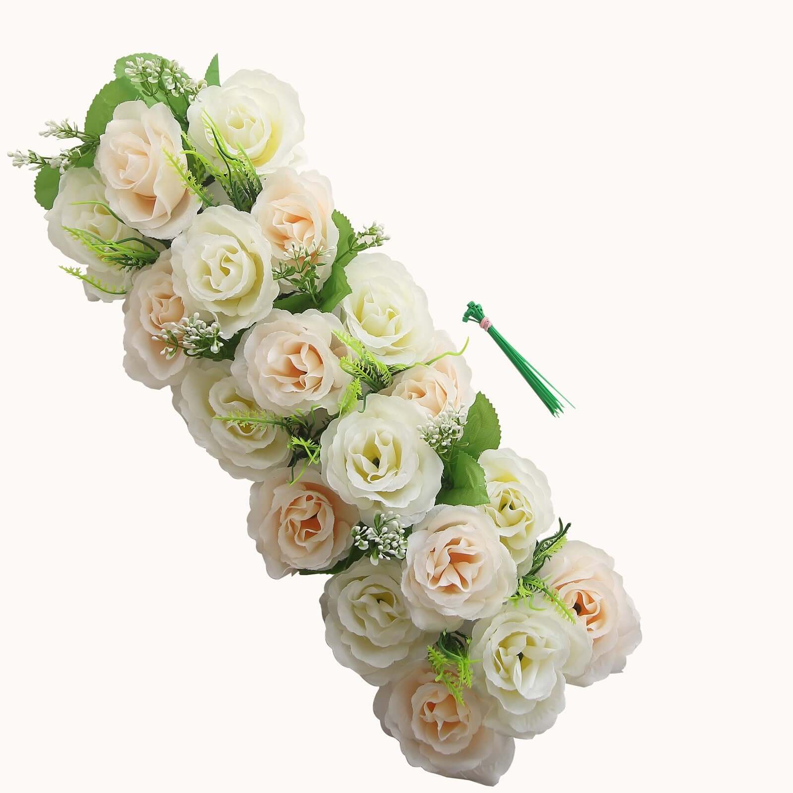 6 Pack Cream Ivory Silk Rose Flower Panel Table Runner. Artificial Floral Arrangements Dining Table Decor - 20x8