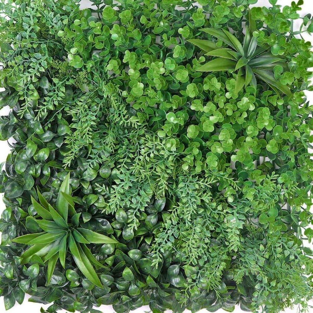 Boxwood/Fern Greenery Garden Wall. Grass Backdrop Mat. Indoor/Outdoor UV Protected Assorted Foliage 4 Artificial Panels 13 Sq. ft.