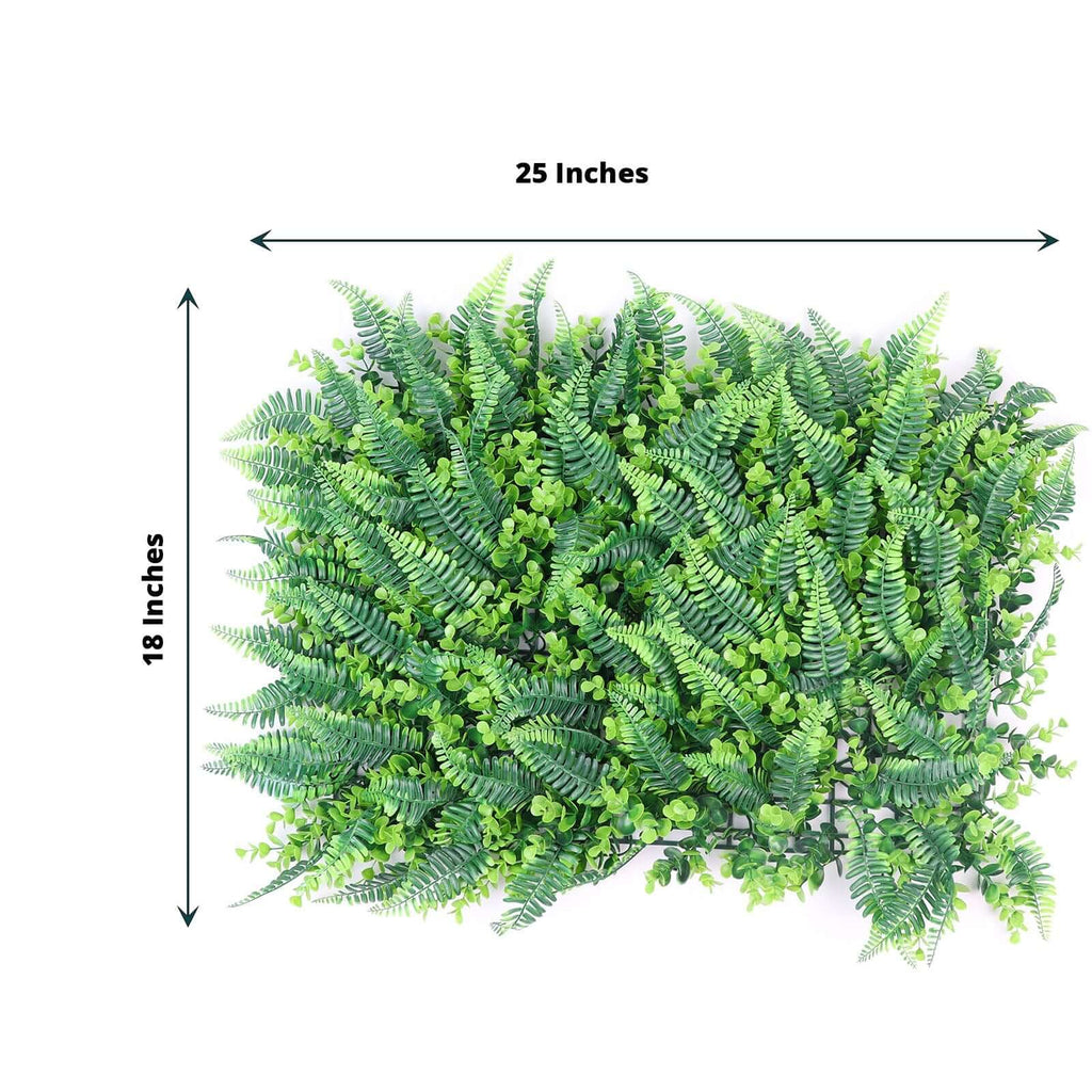 Artificial Boston Fern Eucalyptus Boxwood Greenery Garden Wall. Grass Backdrop Mat. Indoor/Outdoor UV Protected Assorted Foliage 4 Panels 12 Sq. ft.