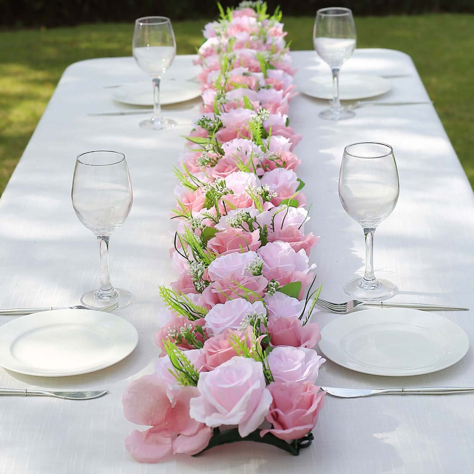 6 Pack Blush Dusty Rose Silk Flower Panel Table Runner. Artificial Floral Arrangements Dining Table Decor - 20x8