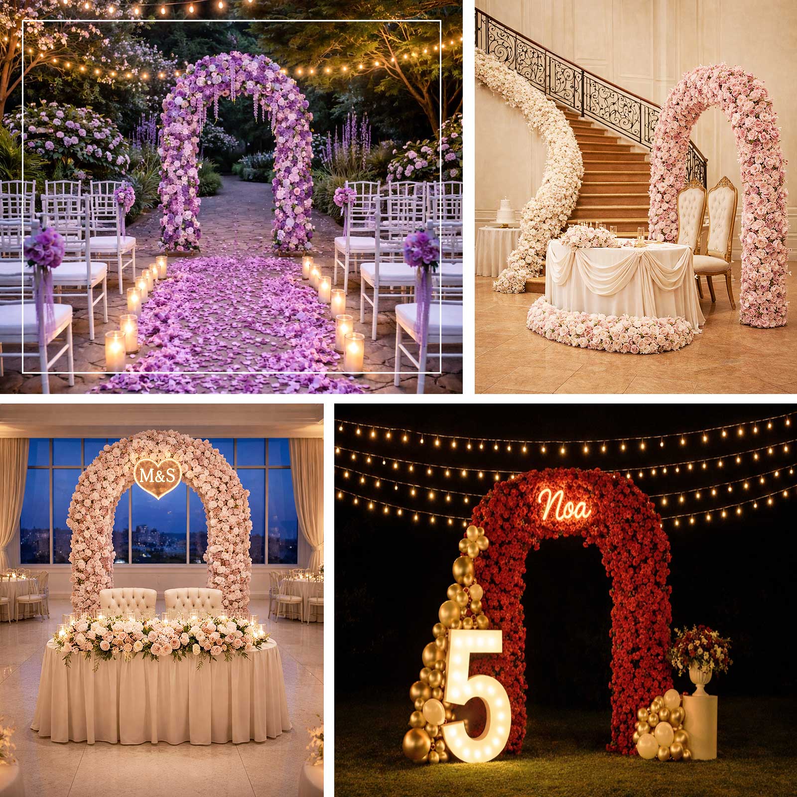 Flower Arch Backdrop Mixed Dusty Rose 4ft x 8ft Artificial Silk Roses. Hydrangeas & Chrysanthemums Floral Arrangement for Round Top Double Arch Stand