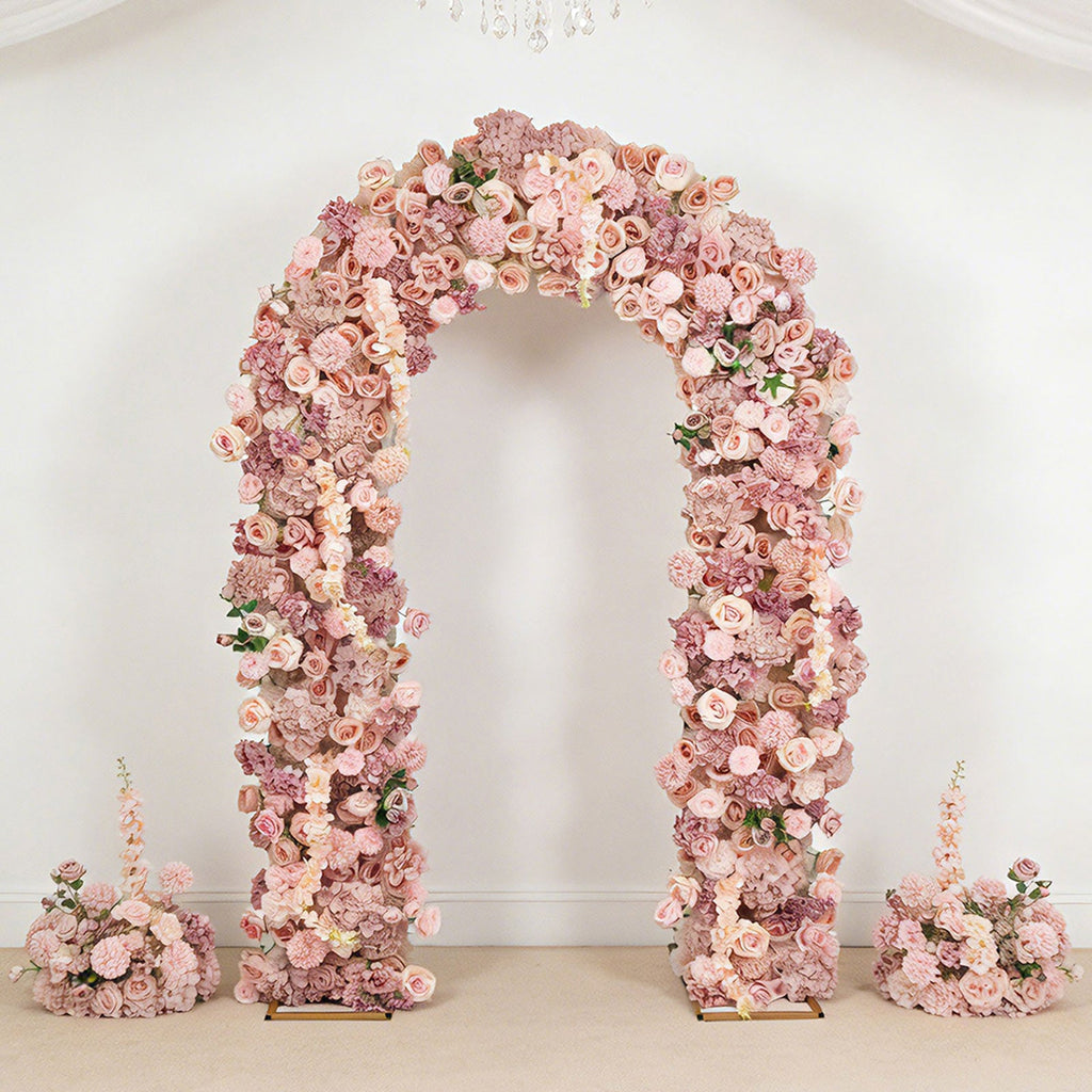Flower Arch Backdrop Mixed Dusty Rose 4ft x 8ft Artificial Silk Roses. Hydrangeas & Chrysanthemums Floral Arrangement for Round Top Double Arch Stand