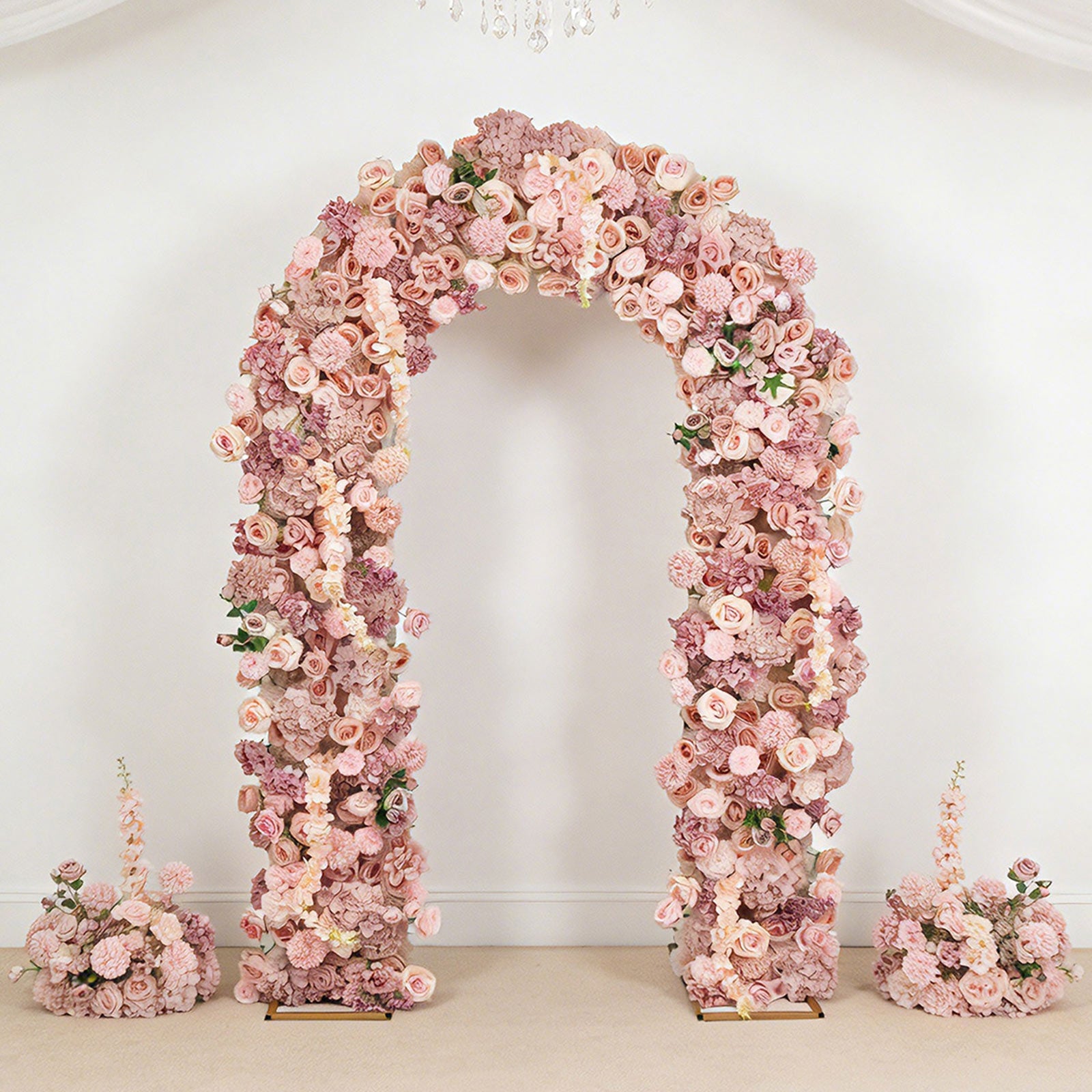 Flower Arch Backdrop Mixed Dusty Rose 4ft x 8ft Artificial Silk Roses. Hydrangeas & Chrysanthemums Floral Arrangement for Round Top Double Arch Stand