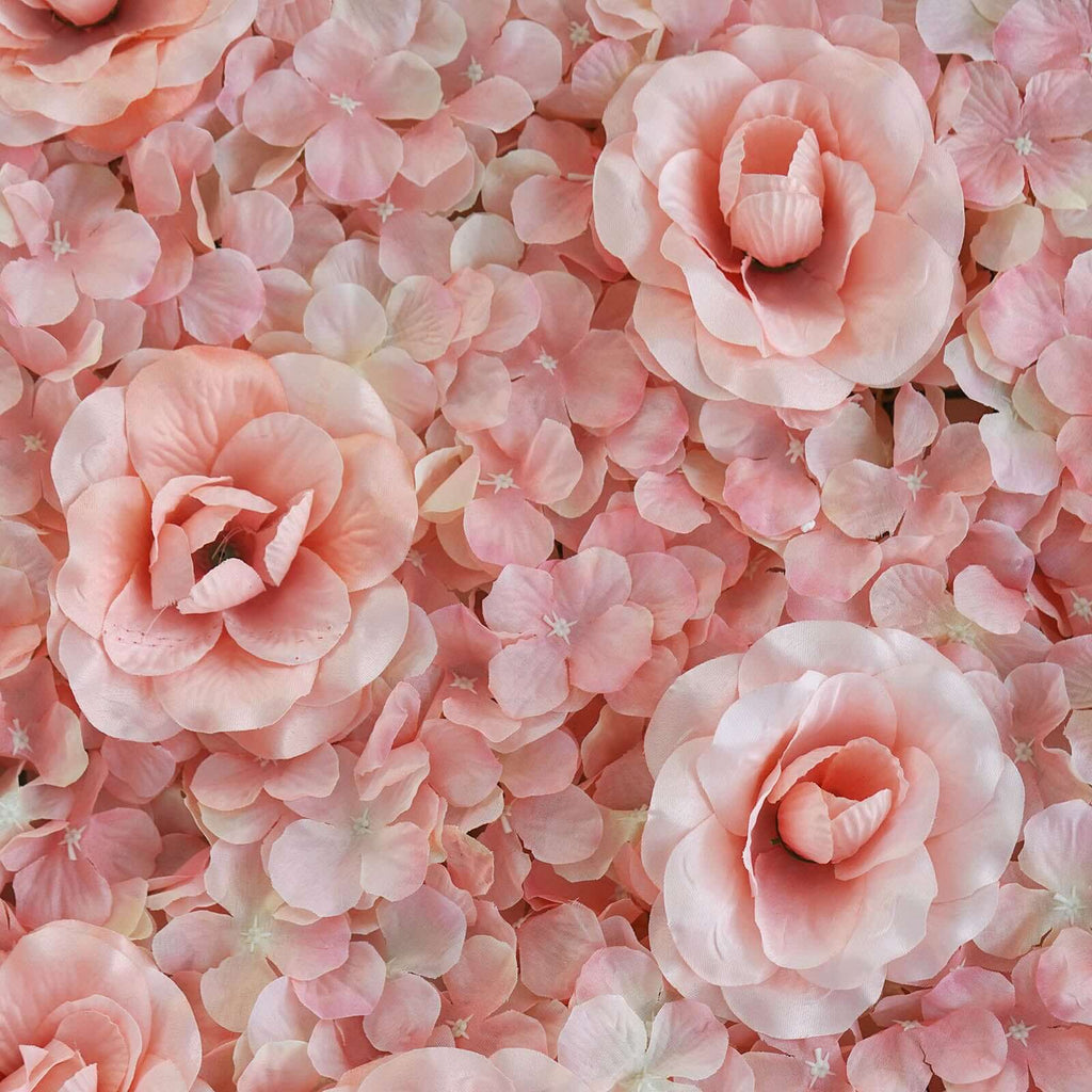 Blush and Cream 3D Silk Rose and Hydrangea Flower Wall Mat Backdrop 4 Artificial Panels 11 Sq ft.