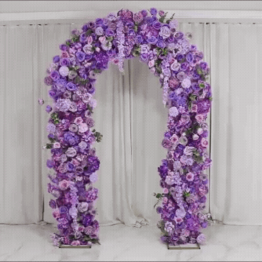 Flower Arch Backdrop Mixed Lavender Lilac 4ft x 8ft Artificial Silk Roses. Hydrangeas & Chrysanthemums Floral Arrangement for Round Top Double Arch Stand