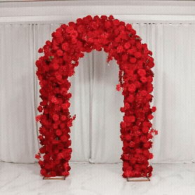 Flower Arch Backdrop Red 4ft x 8ft Artificial Silk Roses. Hydrangeas & Chrysanthemums Floral Arrangement for Round Top Double Arch Stand