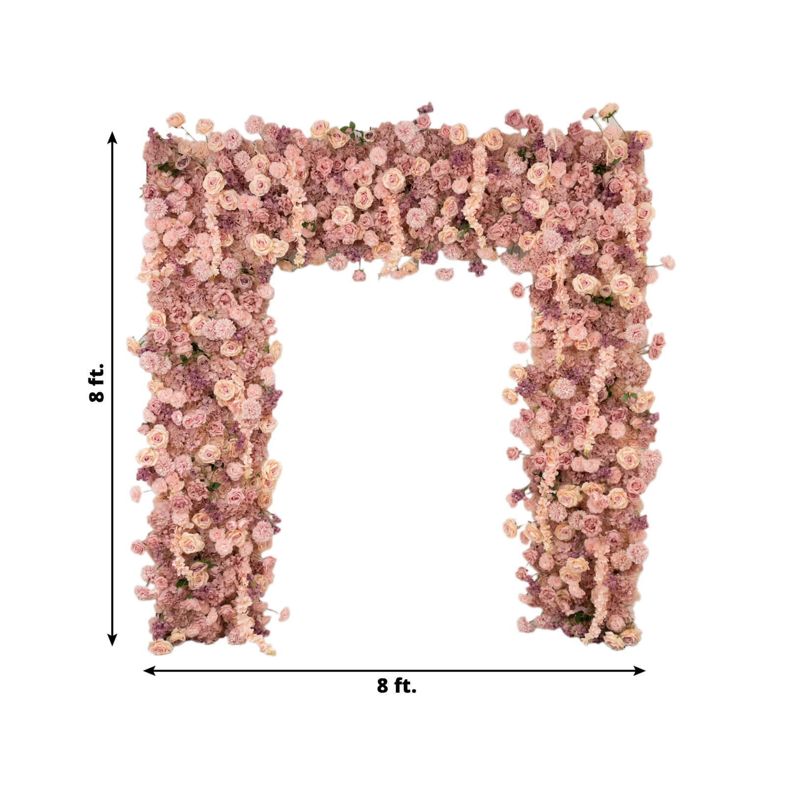 Roll Up Flower Backdrop for Arch Stand - Dusty Rose with Fabric Backing. 8ftx8ft - Artificial Silk Roses. Hydrangeas & Chrysanthemums for Wedding Backdrop