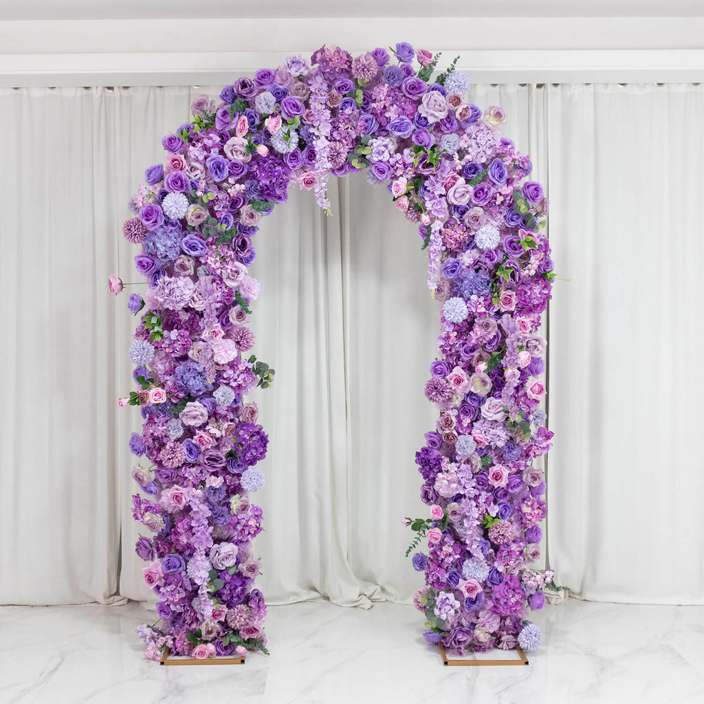 Flower Arch Backdrop Mixed Lavender Lilac 4ft x 8ft Artificial Silk Roses. Hydrangeas & Chrysanthemums Floral Arrangement for Round Top Double Arch Stand