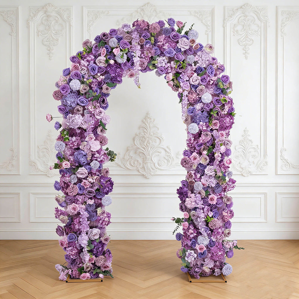 Flower Arch Backdrop Mixed Lavender Lilac 4ft x 8ft Artificial Silk Roses. Hydrangeas & Chrysanthemums Floral Arrangement for Round Top Double Arch Stand