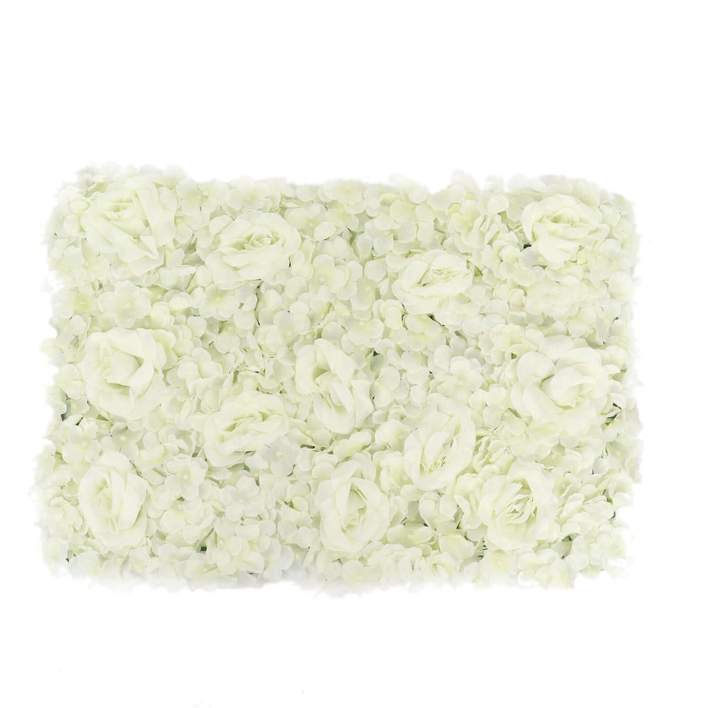 Cream 3D Silk Rose and Hydrangea Flower Wall Mat Backdrop - 4 Artificial Panels 11 Sq ft.