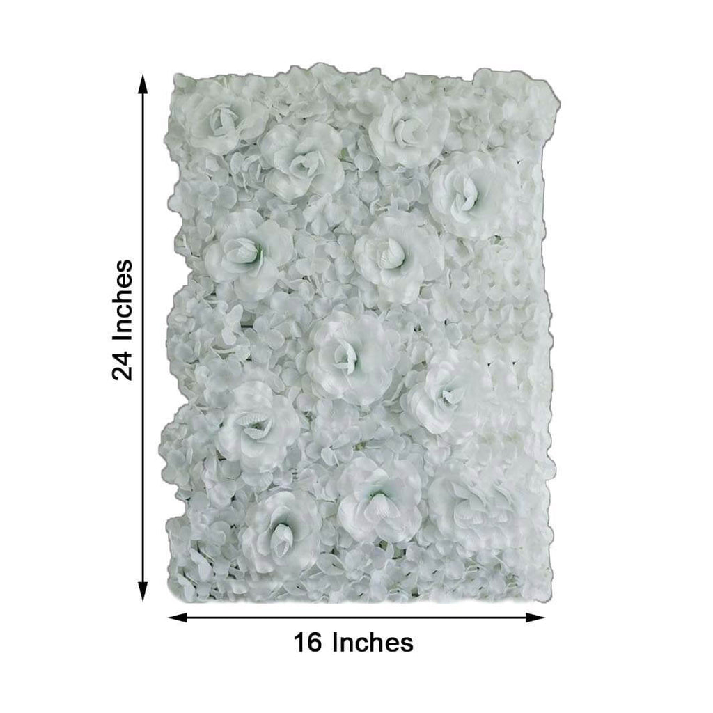 White 3D Silk Rose and Hydrangea Flower Wall Mat Backdrop - 4 Artificial Panels 11 Sq ft.