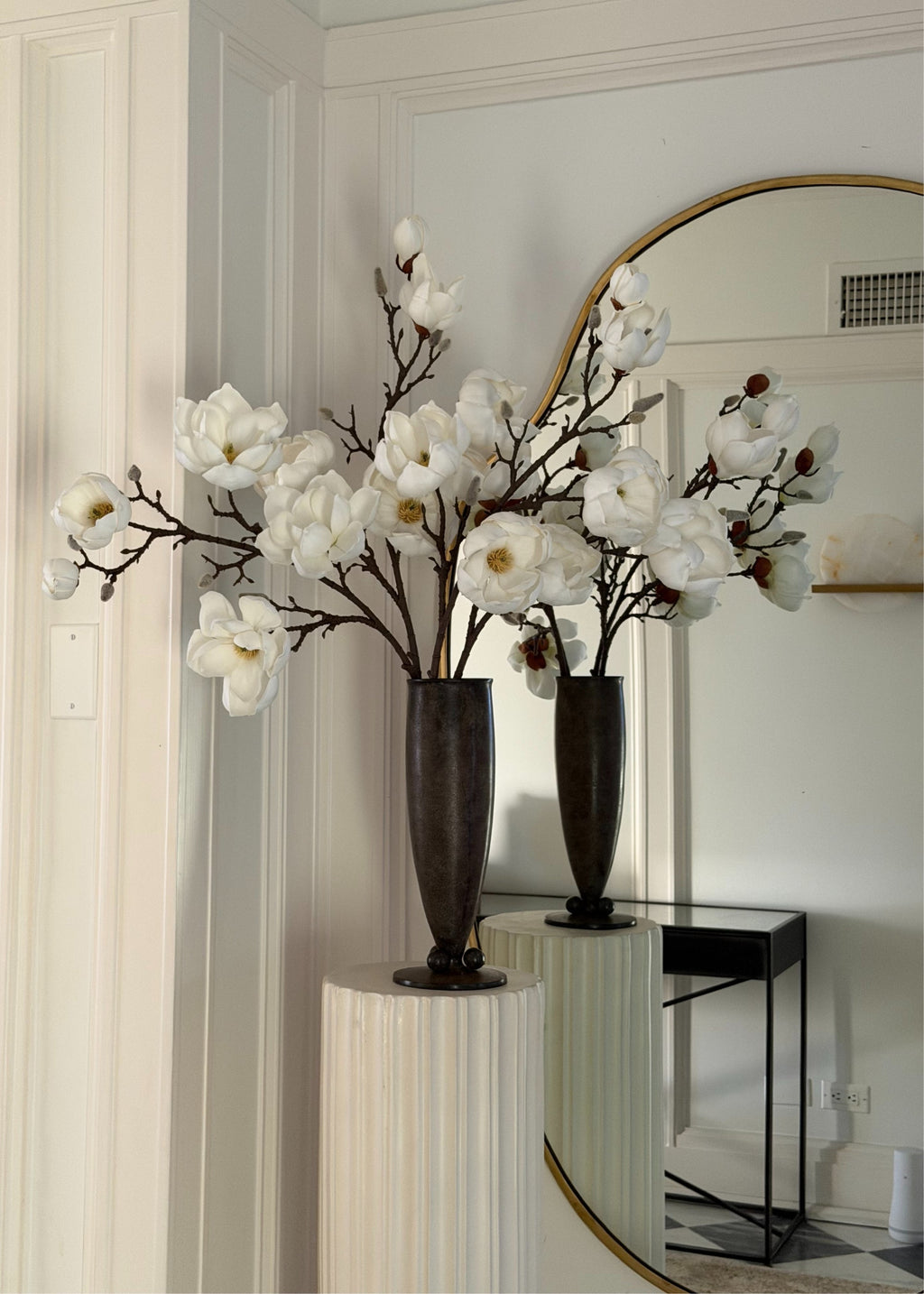 Artificial Magnolia Flower Branch in White - 39