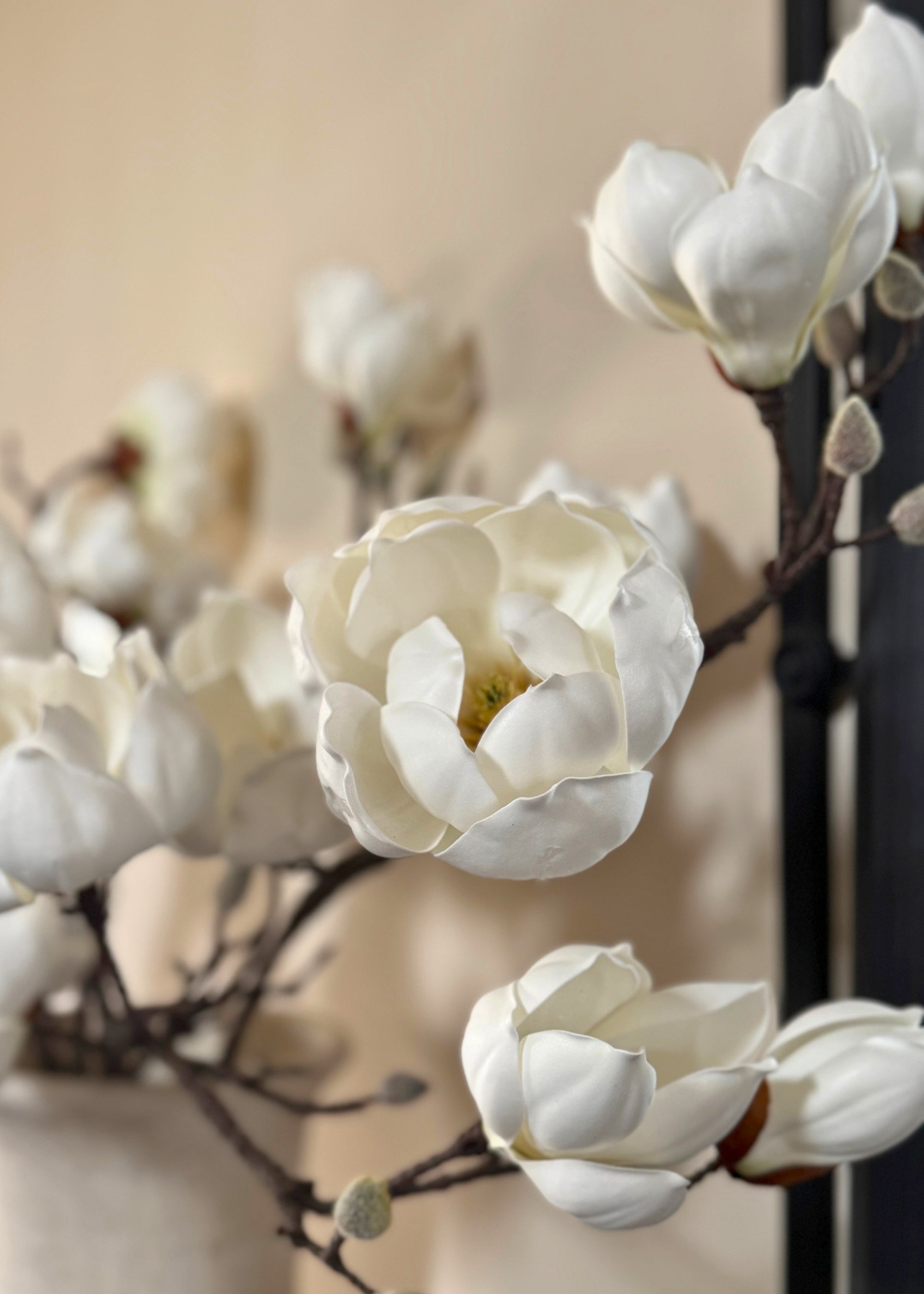 Artificial Magnolia Flower Branch in White - 39