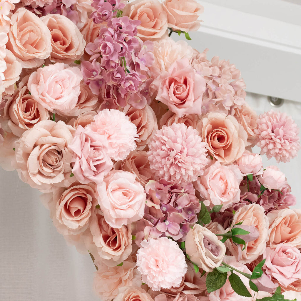 Flower Arch Backdrop Mixed Dusty Rose 4ft x 8ft Artificial Silk Roses. Hydrangeas & Chrysanthemums Floral Arrangement for Round Top Double Arch Stand