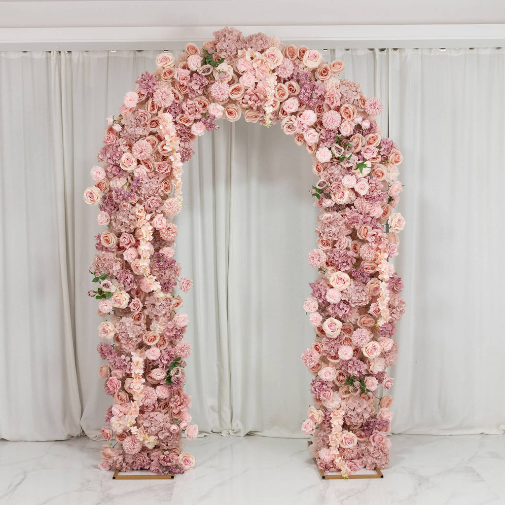 Flower Arch Backdrop Mixed Dusty Rose 4ft x 8ft Artificial Silk Roses. Hydrangeas & Chrysanthemums Floral Arrangement for Round Top Double Arch Stand