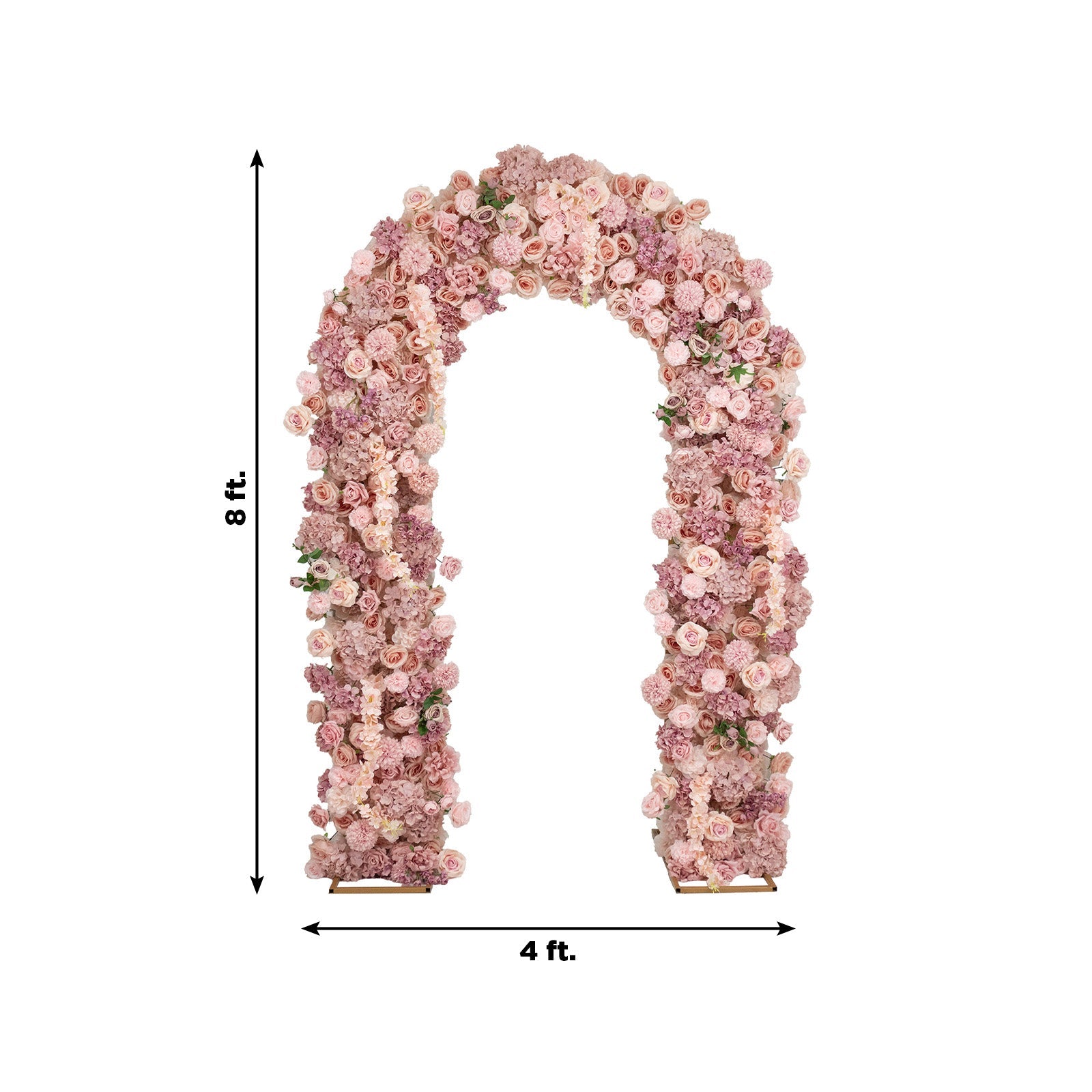 Flower Arch Backdrop Mixed Dusty Rose 4ft x 8ft Artificial Silk Roses. Hydrangeas & Chrysanthemums Floral Arrangement for Round Top Double Arch Stand