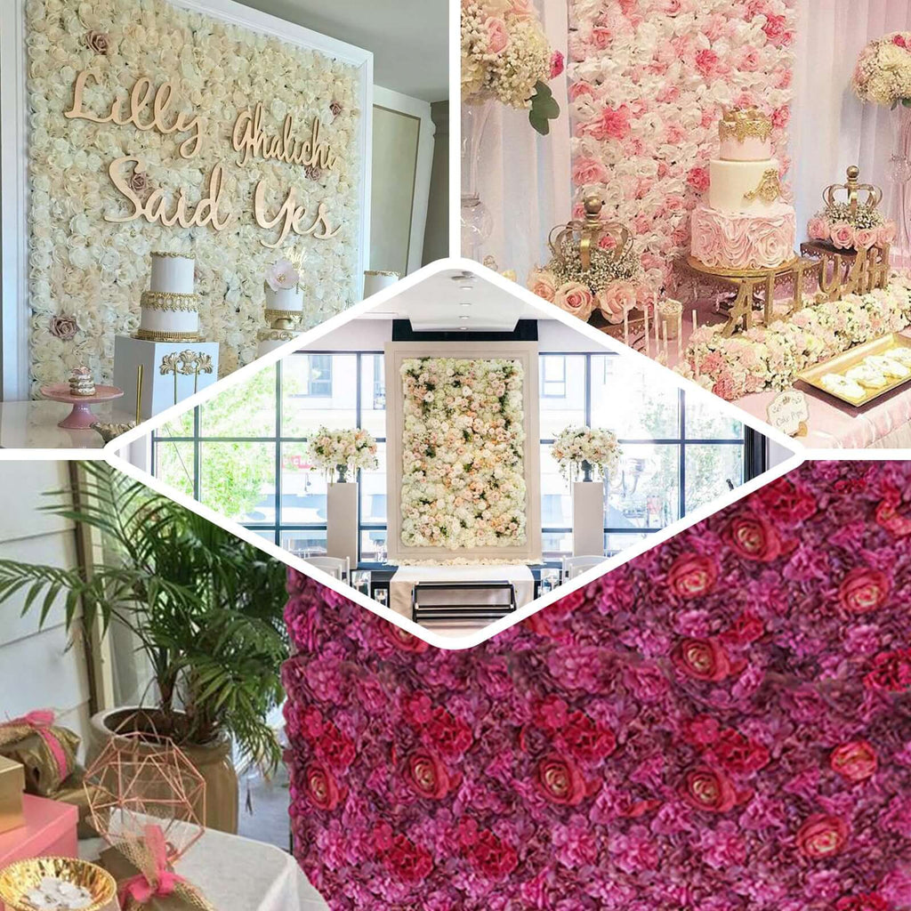 Pink Champagne UV Protected Assorted Flower Wall Mat Backdrop 4 Artificial Panels 13 Sq ft.